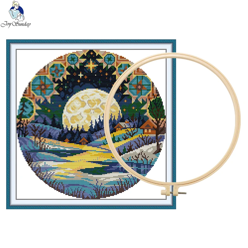 Фото Набор для вышивания крестиком Joy Sunday, DIY, вышивка «Полнолуние», 14CT, 34*34 см, рукоделие, шитье, декор для дома + БЕСПЛАТНЫЕ ПОДАРКИ №1