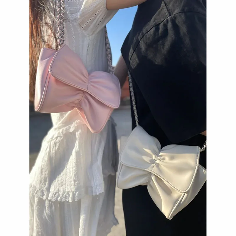 

Женская сумка на плечо с бантом, дизайнерские кожаные сумки-мессенджеры на цепочке, плиссированные сумки для женщин, модные женские кошельк...