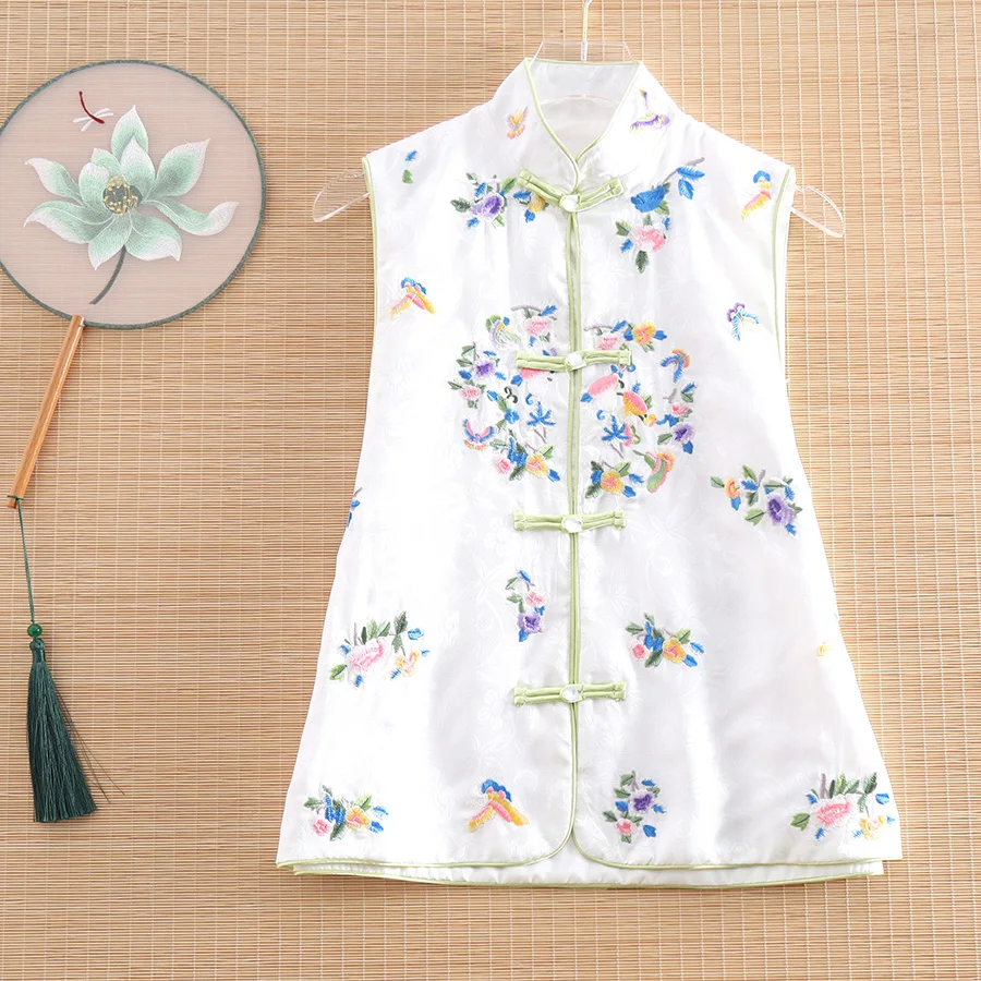 

High-end Spring Summer Vest Top Chinese Style Retro Embroidery Floral Elegant Lady Vest Female S-XXL