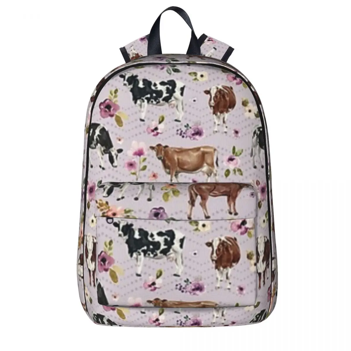 Cows And Flowers Lavender, Watercolor Floral Western Cow Painting Country Backpack Bookbag School Bag Rucksack Shoulder Bag