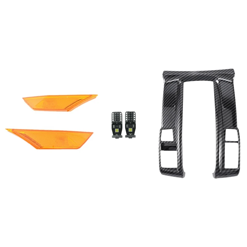 

1Set of Side Marker Lamp Lens & 1x Carbon Fiber Center Console Gear Shift Panel Frame Cover for Honda Civic 2016-2019