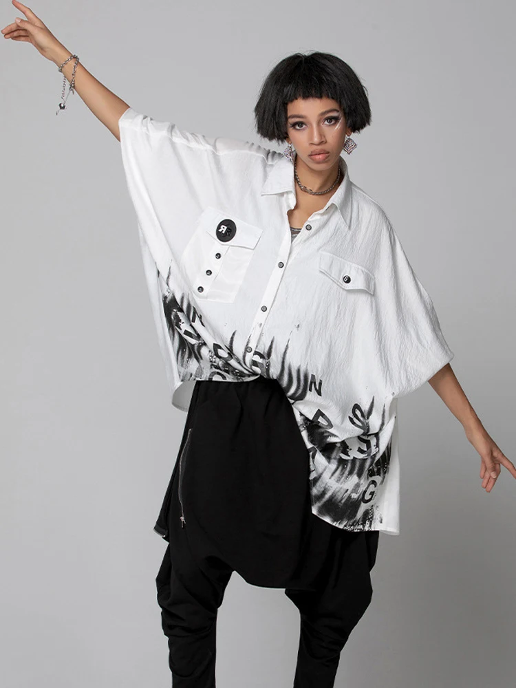 Женская свободная рубашка в стиле панк Повседневная белая Готическая блузка