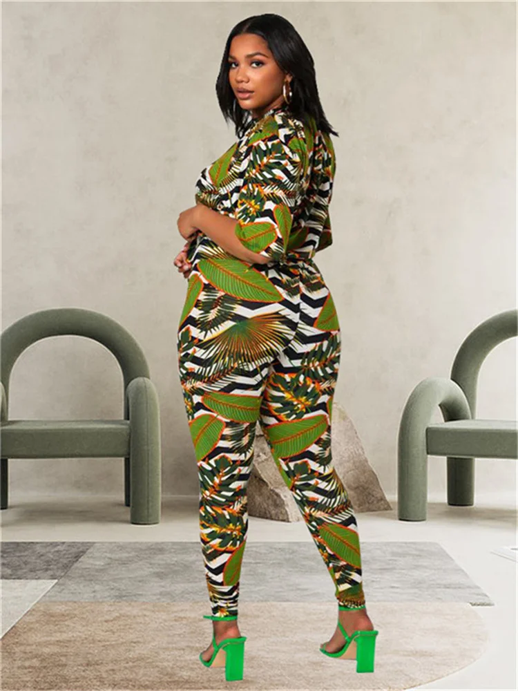 Plus Size Two Piece Outfits Women Summer Clothing Print Short Sleeve Casual Top and Pants New Matching 3xl 4xl 5xl 6xl