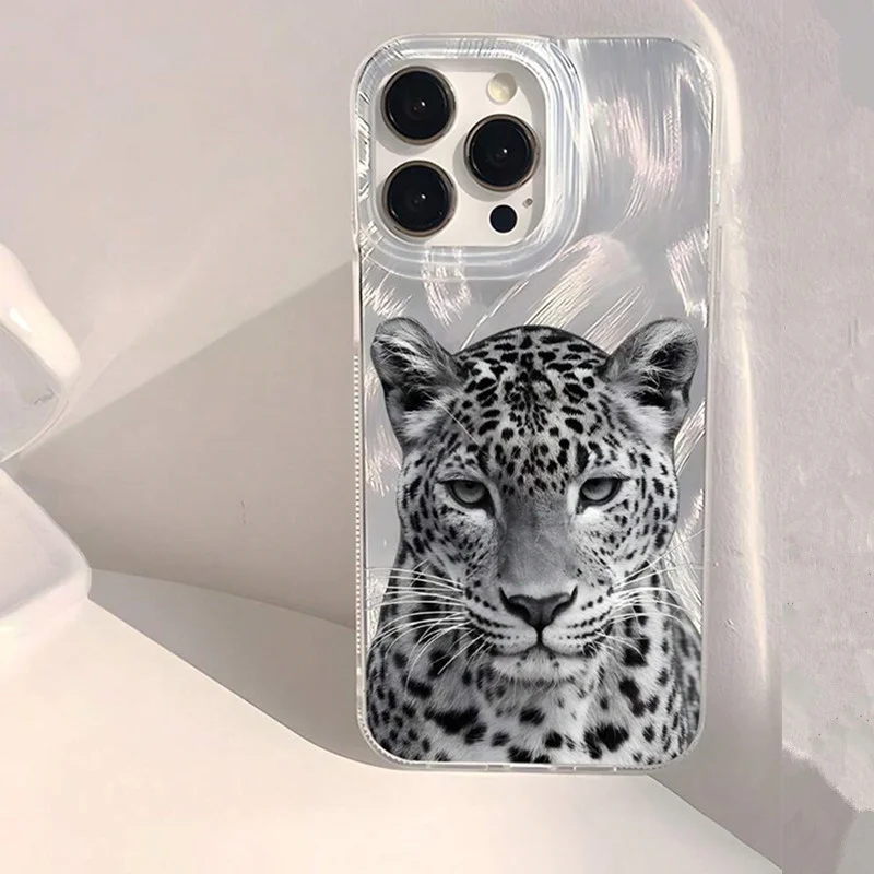 Фото Чехол для телефона iPhone 14 13 15 16 Pro Max 16E 11 12 8 7 Plus X XR XS SE 2022 Блестящая задняя крышка с животным цветочным и леопардовым узором №2