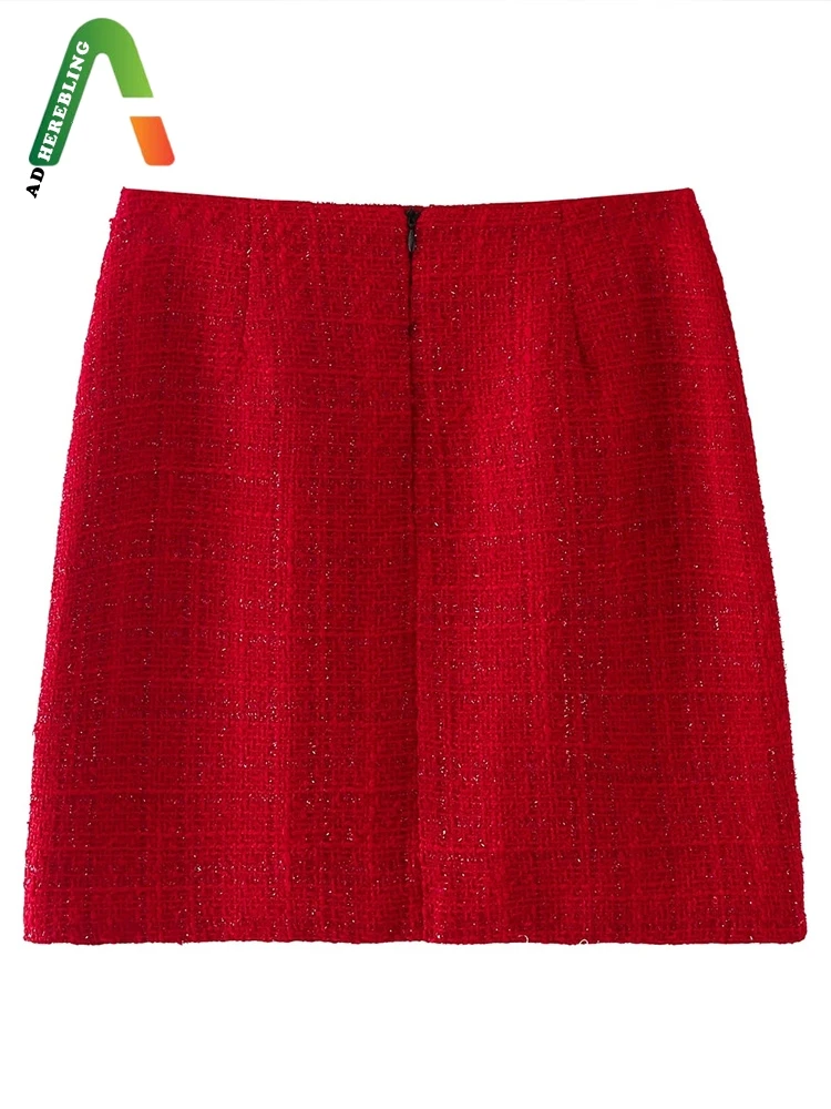 Женская Повседневная юбка-карандаш Adherebling красная твидовая шерстяная мини-юбка