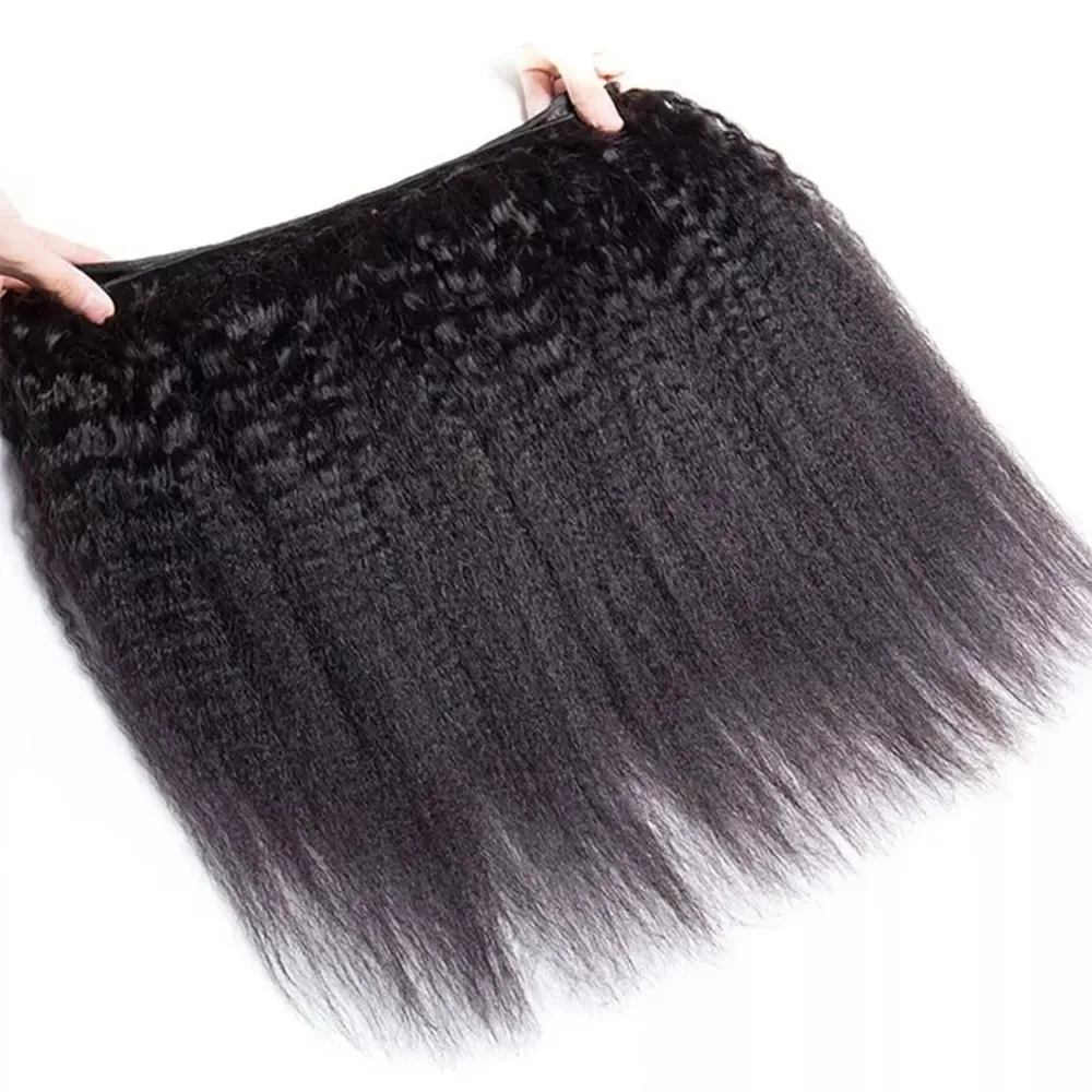 Кудрявые прямые человеческие волосы 3 пучка с кружевной застежкой 4x4 свободная