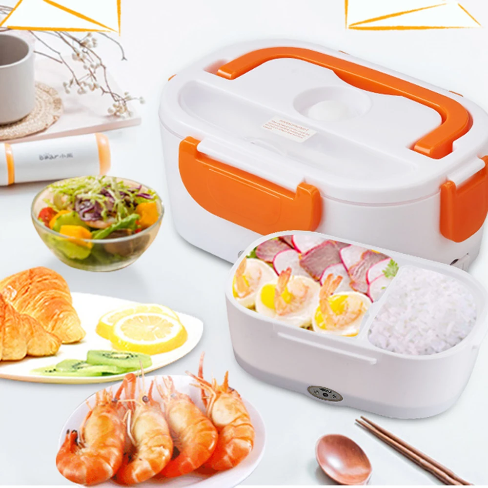 

2 in1 Home Car Electric Lunch Box Stainless Steel Food Heating Bento Box 12V 24V 110V 220V Food Heated Warmer Container Set
