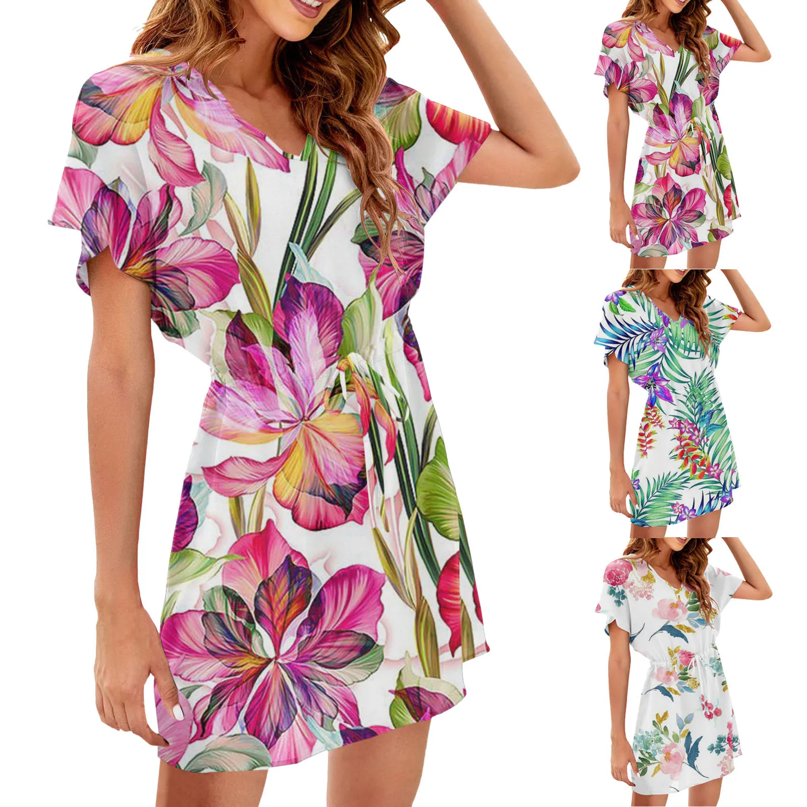 

Женская повседневная Пляжная накидка с V-образным вырезом и коротким рукавом