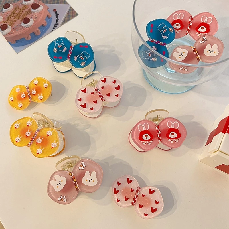 

2pcs Cute Cartoon Acrylic Mini Hair Claw Bear Cherry Hair Clamp Sweet Flower Heart Bangs Clips Korean Crab Hairpin Accessories