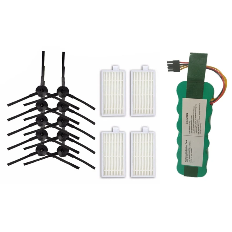 10 шт. Боковая щетка + 4 шт. Фильтр HEPA для Ariete Briciola 2711 и 1X 2000Mah Ni-Mh Battery Ilife2711 2712 2717Ram on.