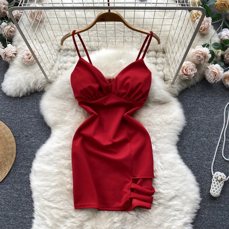 

Ажурное сексуальное мини-платье для женщин, летние тонкие модные женские французские платья на бретелях-спагетти с открытой спиной и V-образным вырезом Y2K