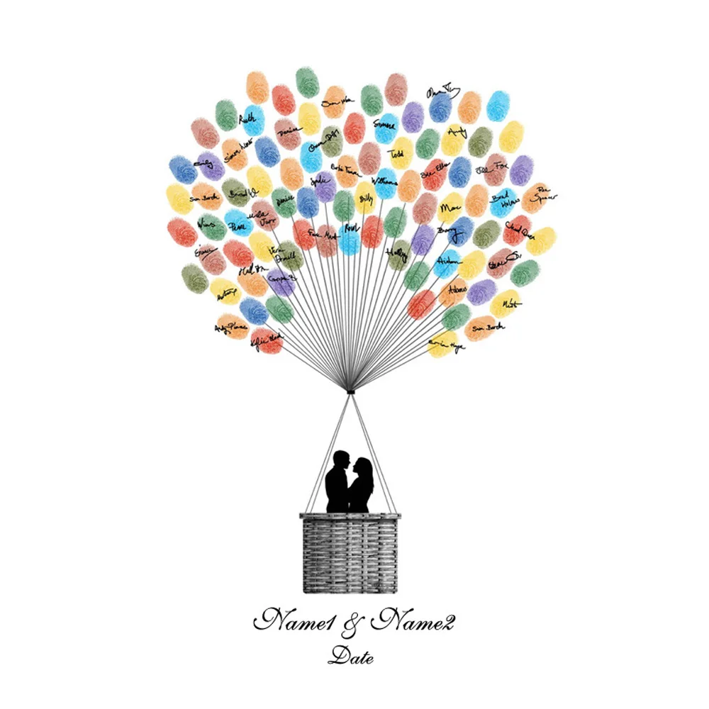 

Party Favor Customized 50x70cm Hot Air Balloon Wedding Tree Unframed Canvas Painting Fingerprint Signature Guest Book With Ink