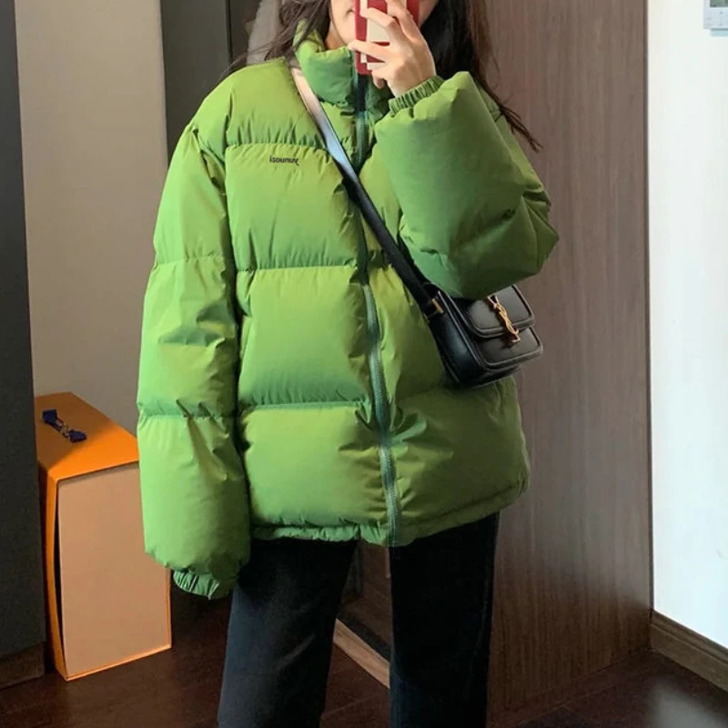 2023 New Winter Green Bread Cotton Coat Korean Style Loose Cotton Jacket Solid Color Thick Cotton Jacket for Female