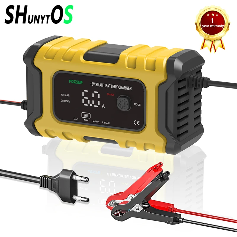 

Car Battery Charger 12V 6A Automatic Smart Digital Repair Battery Charger Maintainer with LCD Display for Truck Auto Motorcycle