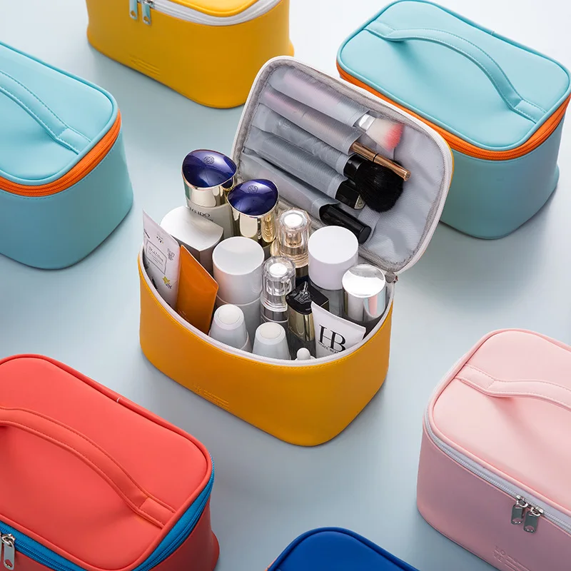 New PU Waterproof Cosmetic Bags Portable Vanity Case Large Capacity Toiletry Storage Makeup Storage Box Travel Outing Organizer