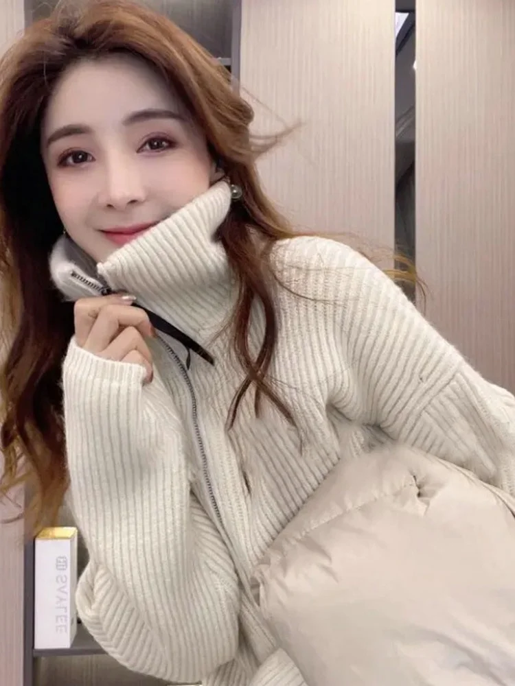 Утолщенный свитер на молнии с высоким воротником женский осень и зиму новый