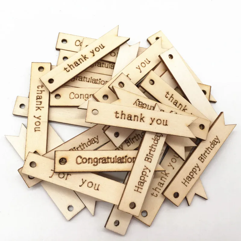 

20pcs Printed Thank You Wooden Tags Wooden Craft Shape Hanging Tags Embellishment for Craft Home Wedding Party Ornament DIY