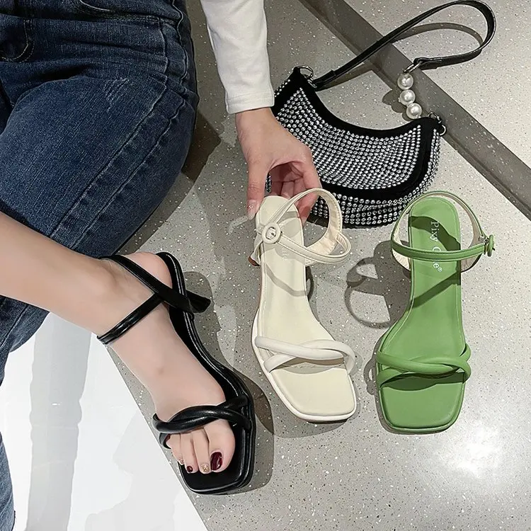 

Женские Элегантные босоножки на шпильке с пряжкой на щиколотке и квадратным носком Модные женские сандалии Летняя обувь для вечеринки женская обувь на высоком каблуке 2023