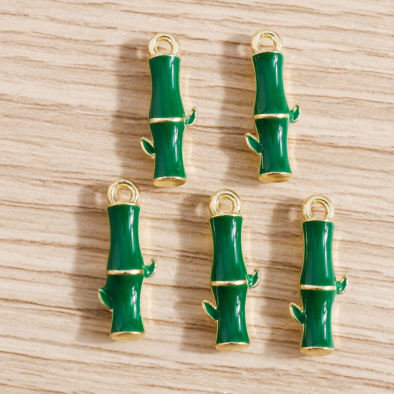 

10pcs 6*17mm Cute Enamel Green Bamboo Charms for Jewelry Making Earrings Pendant Necklaces Bracelet DIY Handmade Craft Supplies