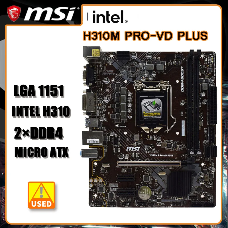

1151 Motherboard MSI H310M PRO-VD PLUS DDR4 32GB Intel H310 PCI-E 3.0 SATA III USB3.1 Micro ATX For Core i3-8100 cpus