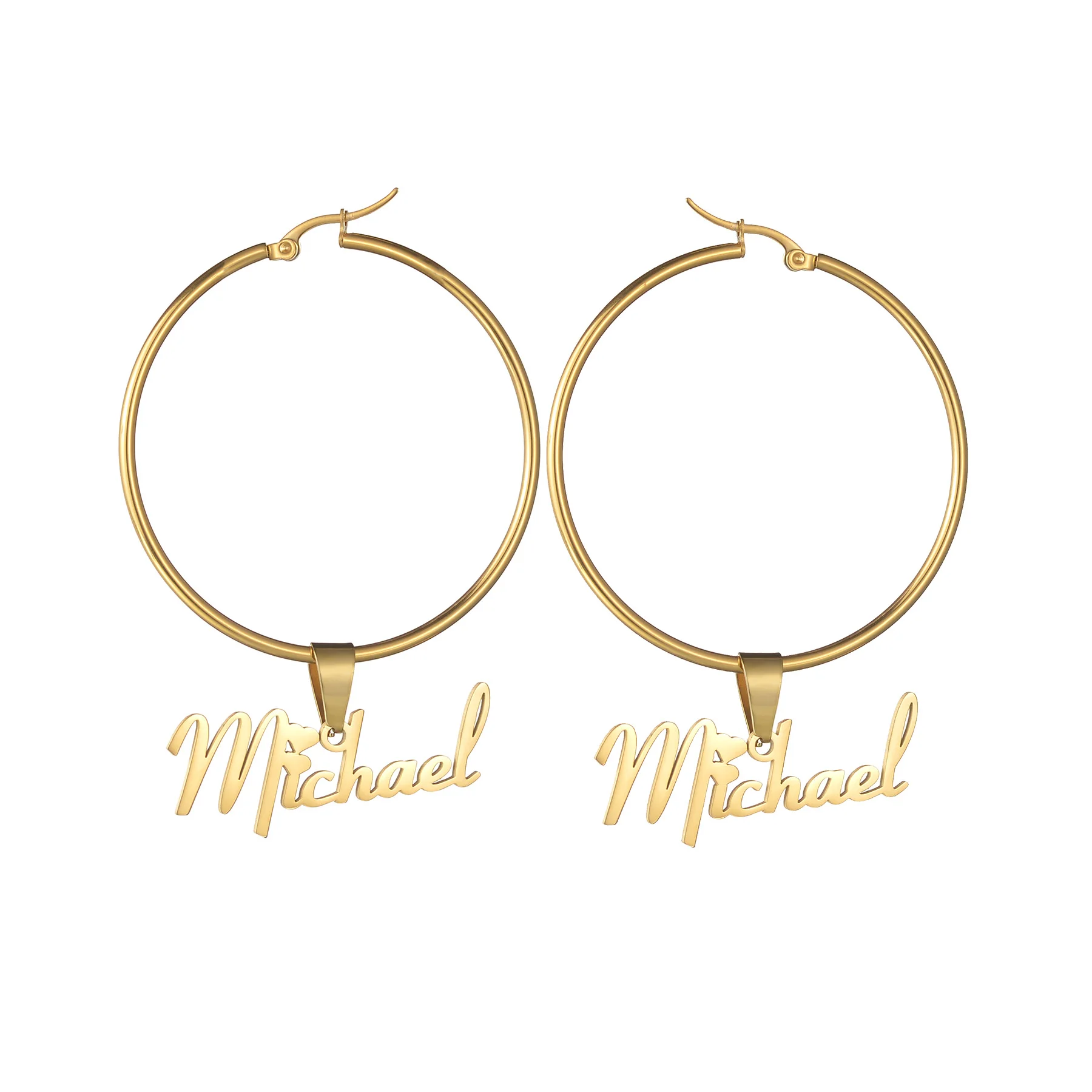 Atoztide New Custom Name Hoop Earrings Personalized Gold Color Stainless Steel Circle for Women Letter Nameplate Earring Jewelry images - 6