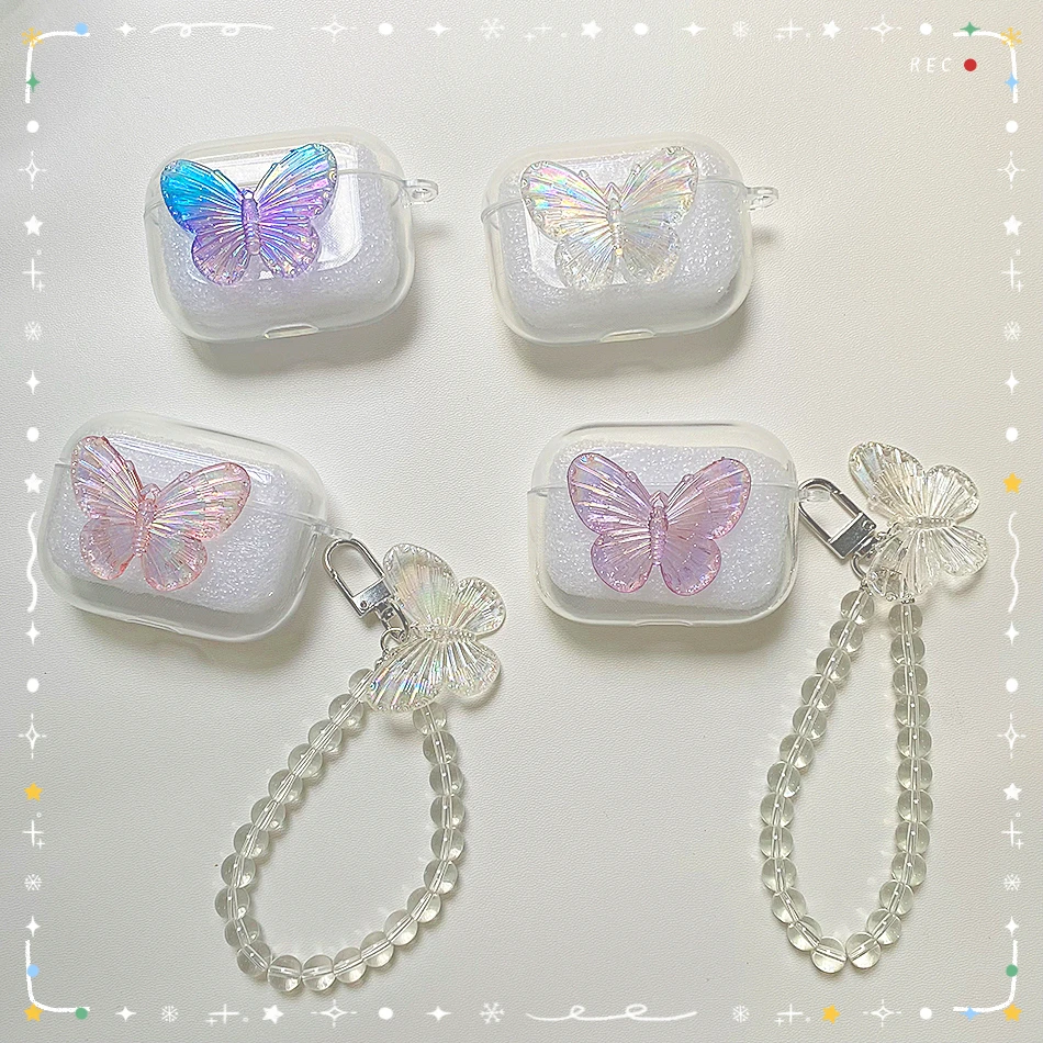 

sFor Xiaomi Buds 3 Pro / FlipBuds Pro Case Luxury Crystal Butterfly Keychain Shell Silicone Clear Earphone Protect Cover Box