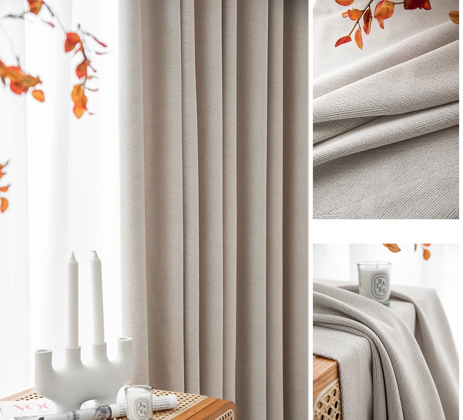 

High Shading Japanese Milk Tea Color Unprinted Wind Wabi-sabi Simple Living Room Bedroom Thickened Cotton and Linen Curtains Y