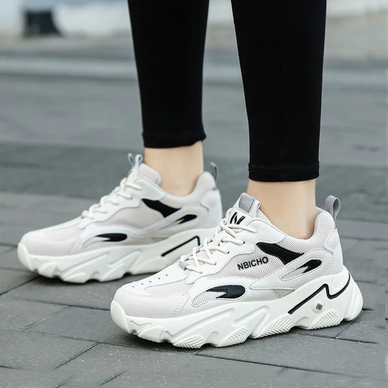 

Кроссовки женские сетчатые, толстая подошва, пэчворк, увеличивающие рост, дышащие, для прогулок