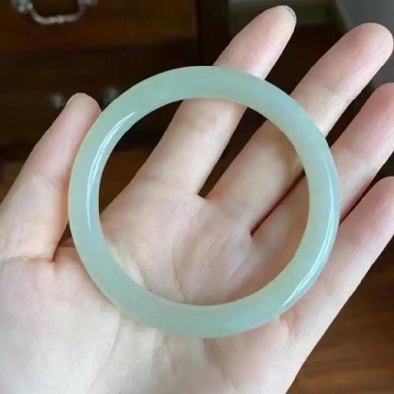 

Fine Jewelry White Jade Bangles Women Accessorie Real Chinese Nephrite Hetian Jades Stone Thin Round Bar Bangle Jadeite Bracelet