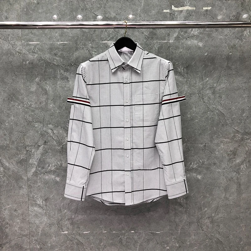 

TB THOM New Plaid Men's Shirt Double Sleeve Webbing Design Full Sleeve Top Oxford Fabric Casual Spring Casual Coat Formal Shirts