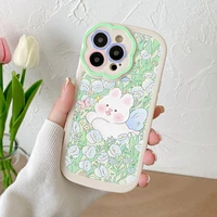 korean cute rabbit flower phone case for iphone 11 12 13 pro case for iphone xs max xr x 11 12 13 protective shockproof cover
