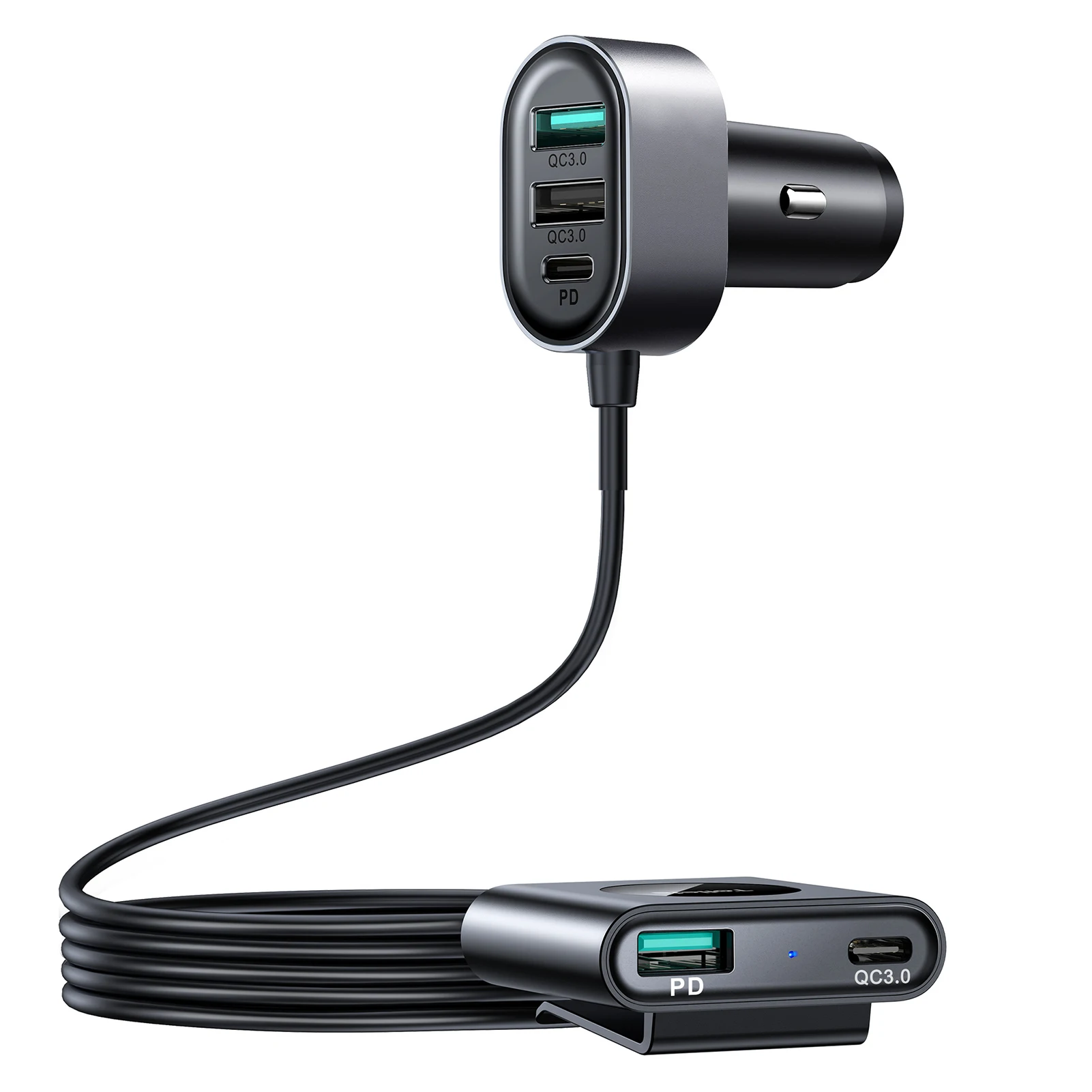 

72W Car Charger For Phone Fast Adapter 5 Ports Auto Multi Protection Lighter Accessories With 1.5m Cable USB Type C PD