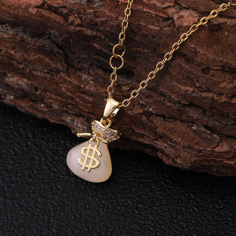 

Tiktok Popular Fortune Jade Lucky Bag Pendant Necklace Female Natural Imitation Hotan Jade Titanium Steel Chain Wholesale