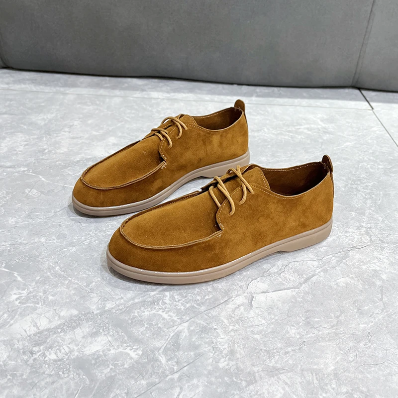 

2023Soft Sole Casual Shoes New Fashion Round Head Solid Spring and Autumn Suede Strapping Women's Large Flat Shoes35-43