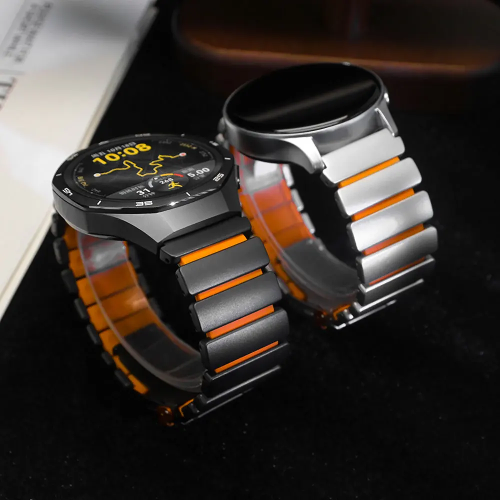 Фото Ремешок из нержавеющей стали 22 мм для Huawei Watch 5 4 GT 6 6 Pro GT5 4 3 46 мм, роскошный резиновый ремешок для Oneplus Watch 3 2 2R, мужской браслет №3