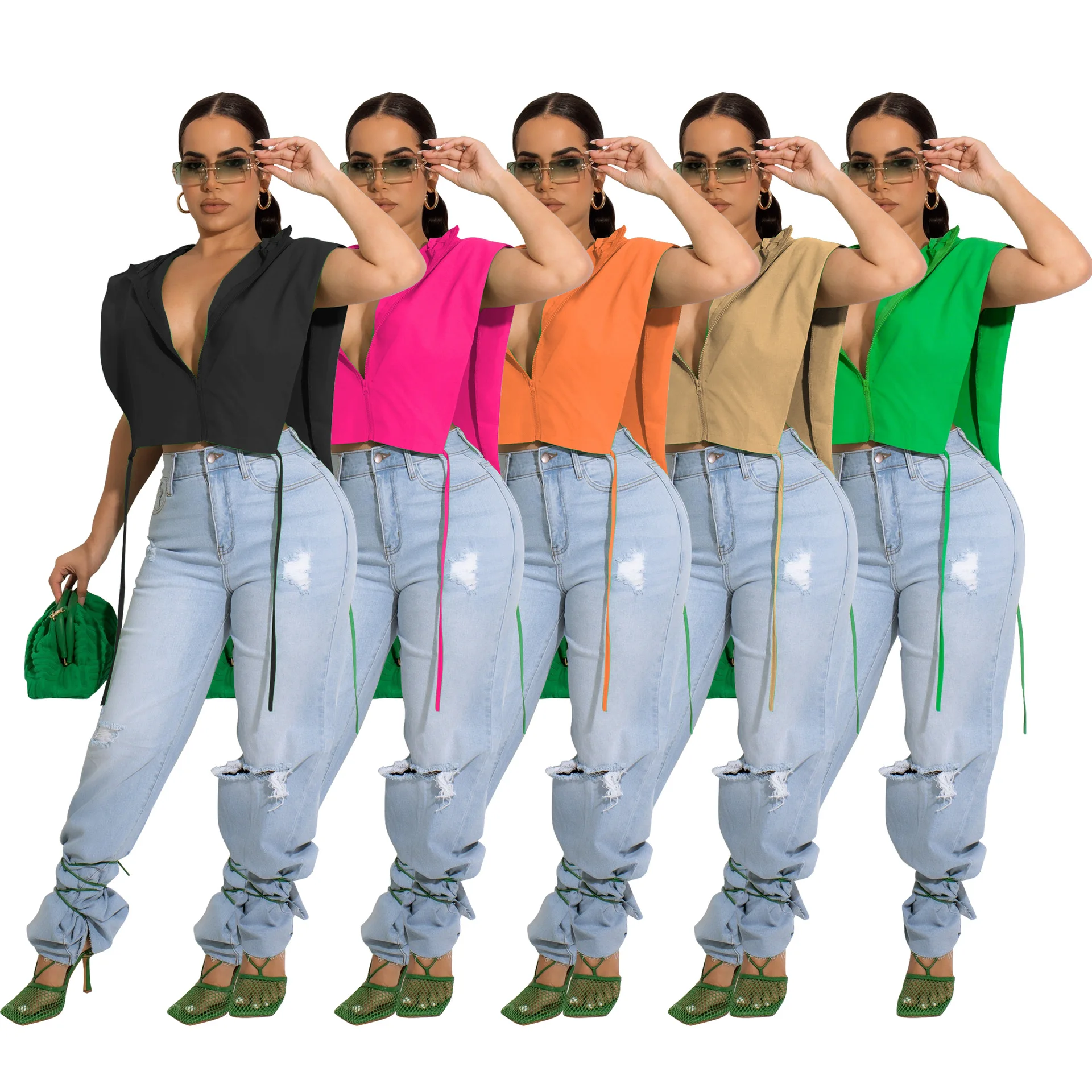 

Casaul Women Crop Tank Top Hooded Solid Color Sporty Streetwear Clothes For Women Outfit