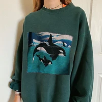 street fashion whale print pullovers women spring autumn indie y2k o neck long sleeve loose sweatshirts 2021 new vintage tops