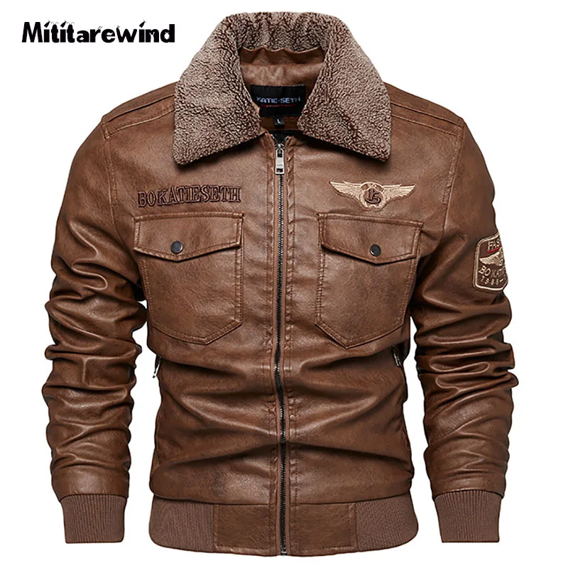 

Witner Leather Bomber Jacket Men Fleece Thick Warm PU Faux Leather Coat Military Motorcycle Mens Fur Jacket Chaquetas Hombre