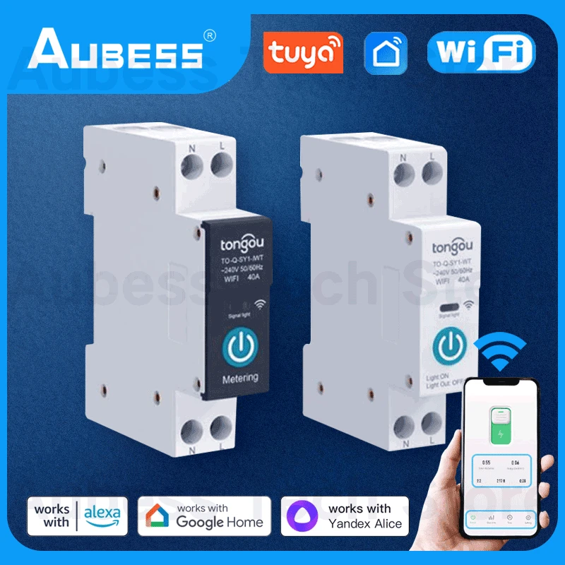 

TUYA With Metering WIFI Smart Circuit Breaker 1P 63A DIN Rail For Smart Home Wireless Remote Control Switch By APP Smart Life