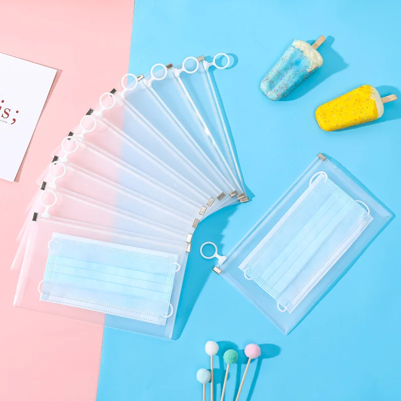 

New Mask Storage Bag Portable PP Face Mask Holder Dustproof Zip Pouch Mask Pollution-Free Save Bags Pencil Bag