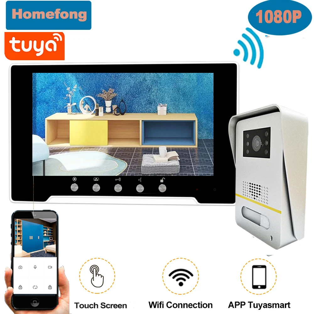 Homefong 1080P Wifi Video Intercom In Private House Tuya Wifi Smart Wifi Video Door Entry Door Phone 7 inch Touch Monitor Record