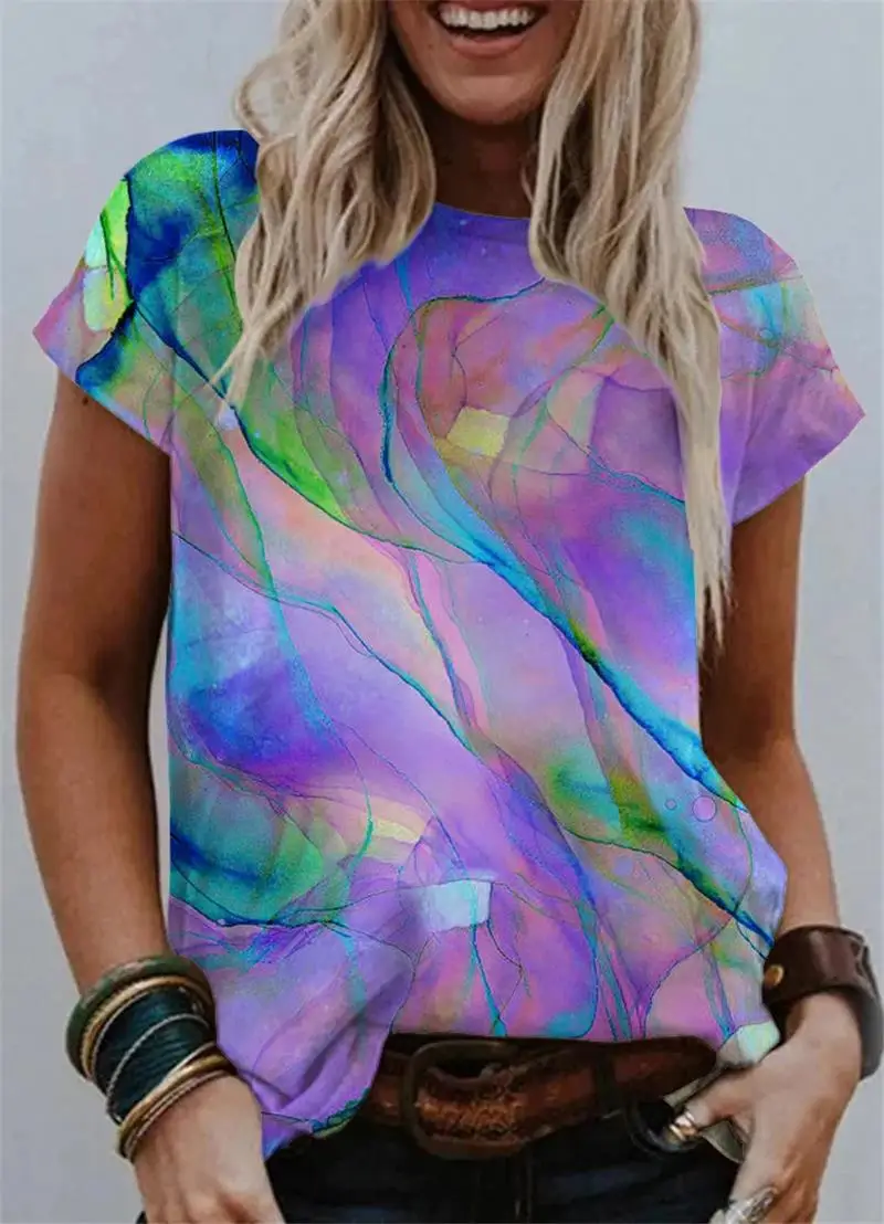 

Fashion 3D Gradient Print Women T-Shirts Short Sleeve Summer Casual Tops Street Sport Loose Tee Lady O-Neck Tie-dye T-Shirt Top