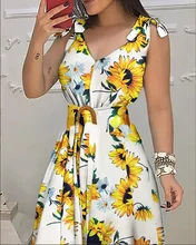 Vestido de verano con estampado de girasol y cordones para mujer, novedad de 2022 (2)