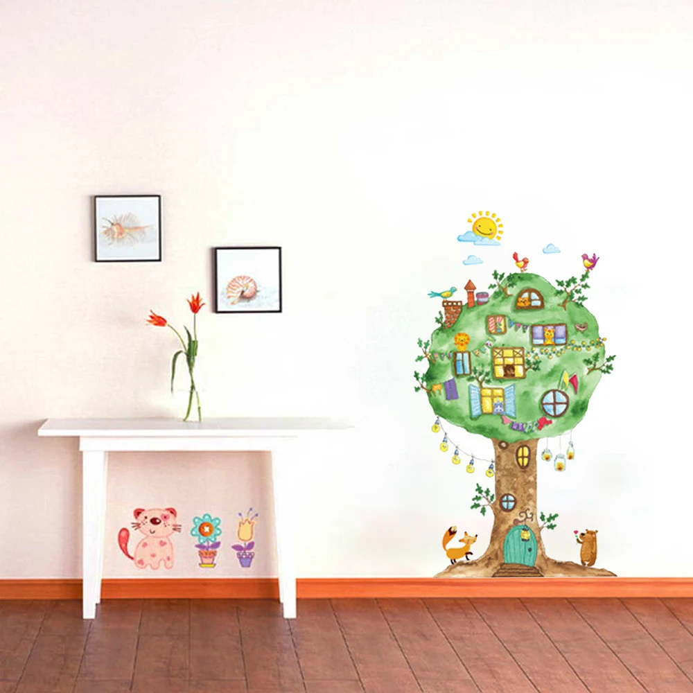

60x90 см настенные стикеры с изображением животных, деревьев и радей для спальни, детского сада, украшение для детской комнаты, спальни, настен...