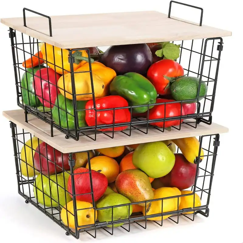 

– Elegant & Practical. Pack Elegant & Practical Kitchen Countertop Basket Organizer with Wood Lid Produce Storage Basket - 156