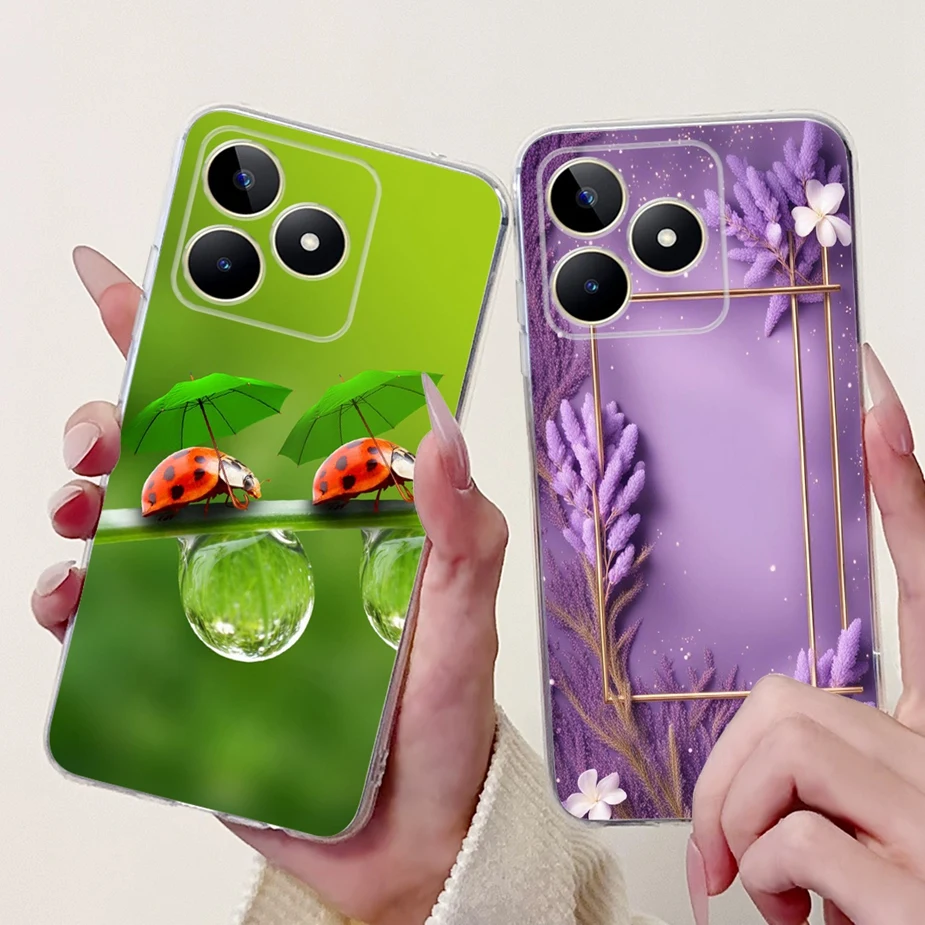 For Realme C51 Case RMX3830 Cute Cat Painted Cover Clear Silicone Phone C 53 RealmeC51 RealmeC53 Shell Coque