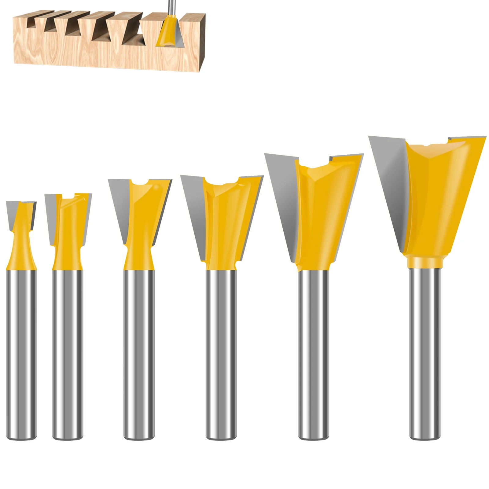 

Набор твердосплавных фрез «Ласточкин хвост», комплект из 6 твердосплавных насадок с хвостовиком 1/4 дюйма, для работ по дереву