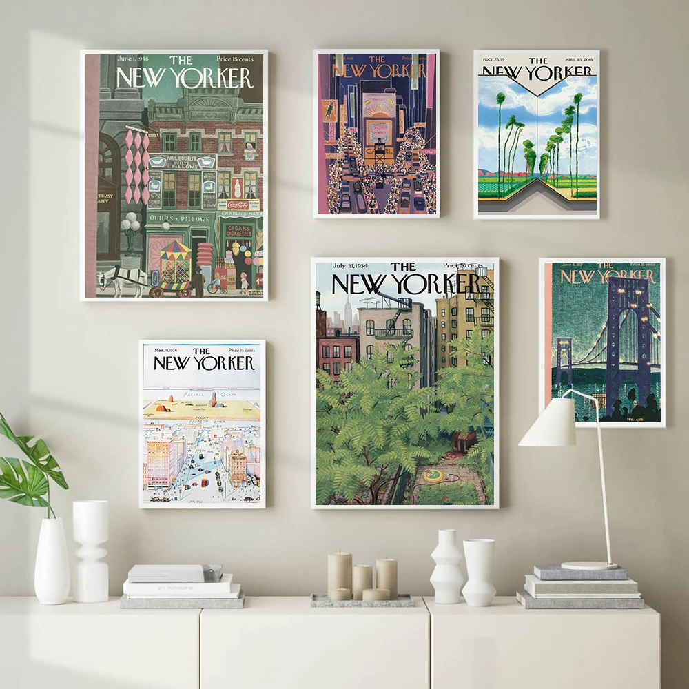 

The New Yorker Magazine Cover Poster Fashion Retro Cityscape Canvas Painting Vintage Wall Pictures for Living Room Home Decor