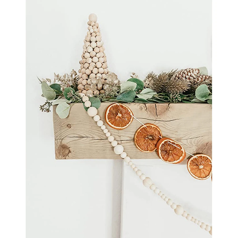 

7Ft Wood Bead Garland Farmhouse Home Decor Country Natural Holiday Christmas Tree Mantel Wall Hanging Prayer Beads