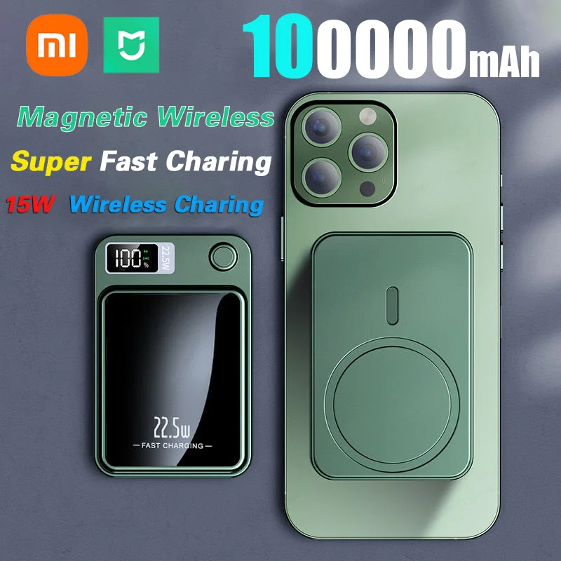 Xiaomi 100000 Магнитное беспроводное зарядное устройство mAh быстрое для Magsafe